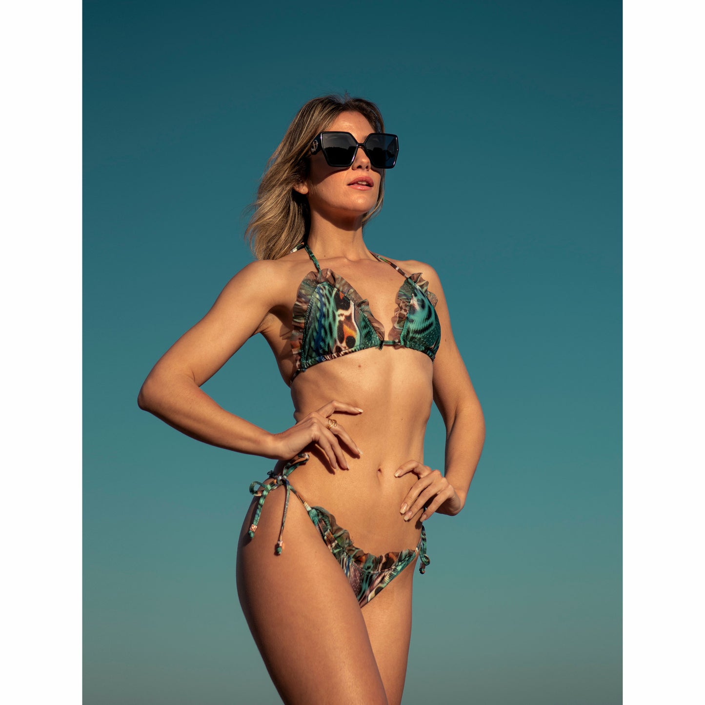 Green Ruffle Triangle Bikini Top Carmen Posidonia