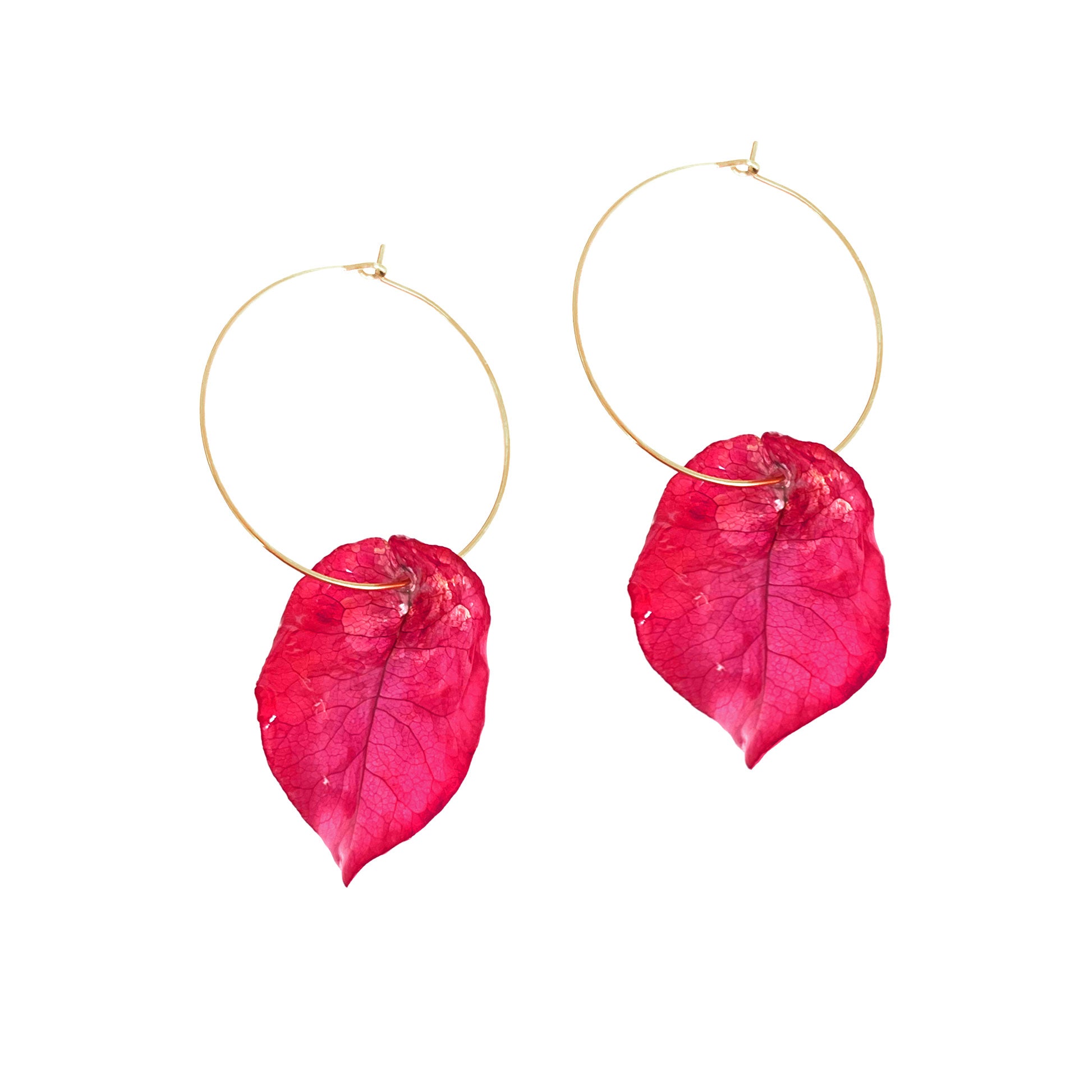 Ibiza Bougainvillea Floral Petal Hoop Earrings Cerise Pink Red