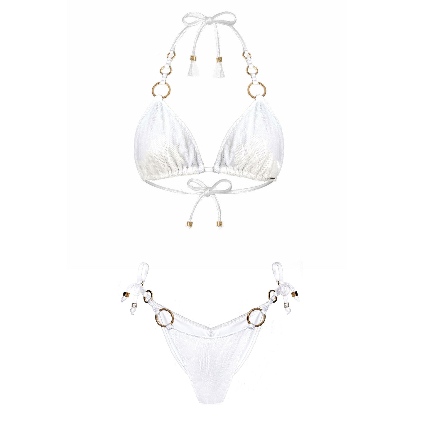 White Lace triangle bikini gold O-ring Aurora Aina Cala Comte