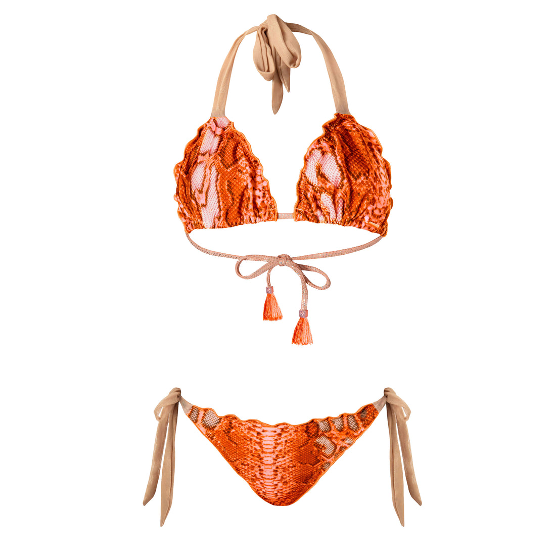 Conjunto De Bikini Triangular Con Estampado De Serpiente Animal Ibiza Cala Bonita - Naranja Mandarina