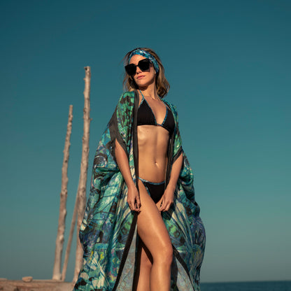 Ibiza Butterfly Print Triangle Bikini Top Tamara Black Blue
