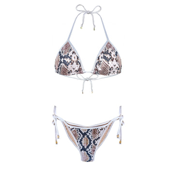 Bikini Ibiza Estampado De Serpiente Con Tirantes Dorados Tamara Pia Beige Marrón