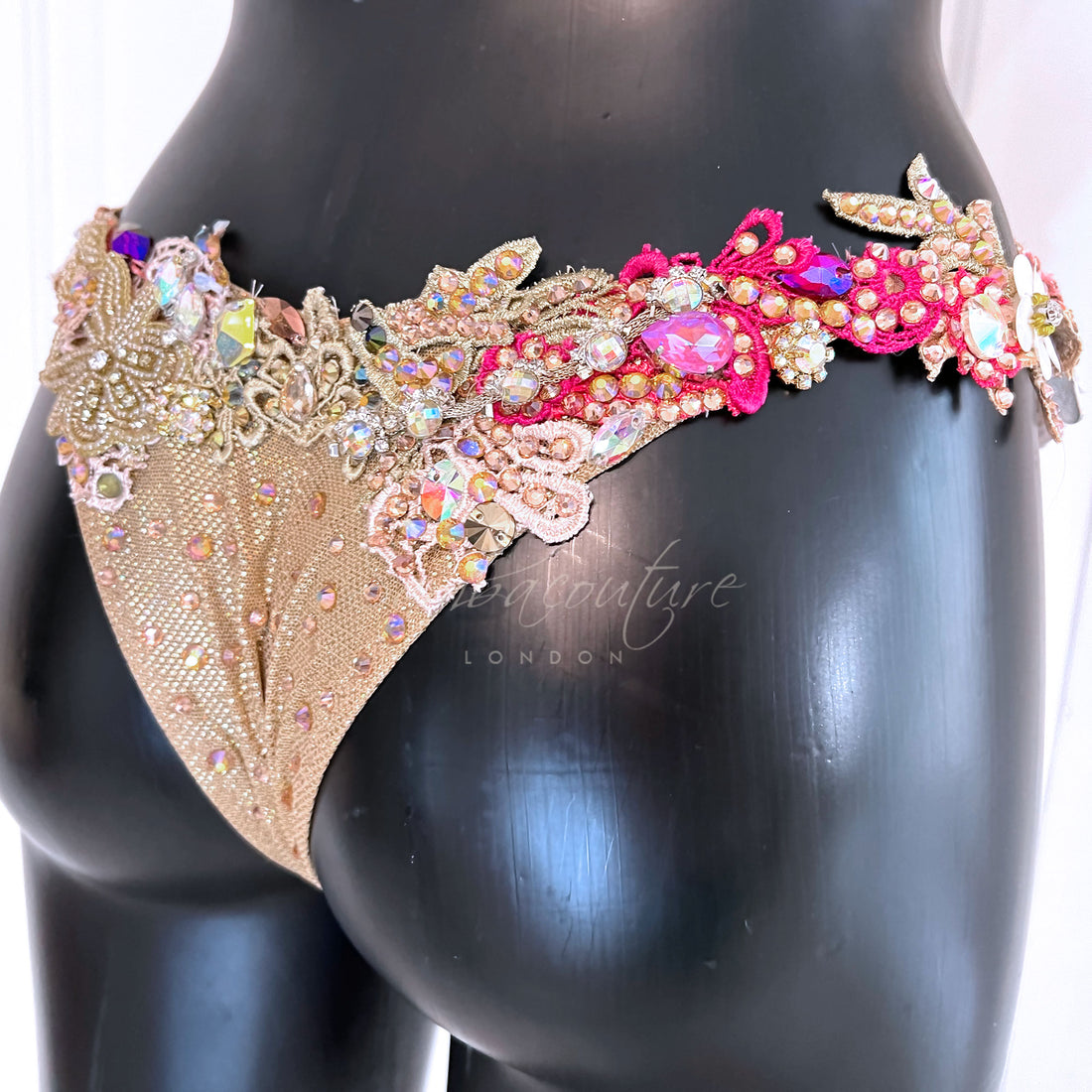 Samba Couture Neon Rose Gold Pink Crystal Bikini Competition Posing Suit