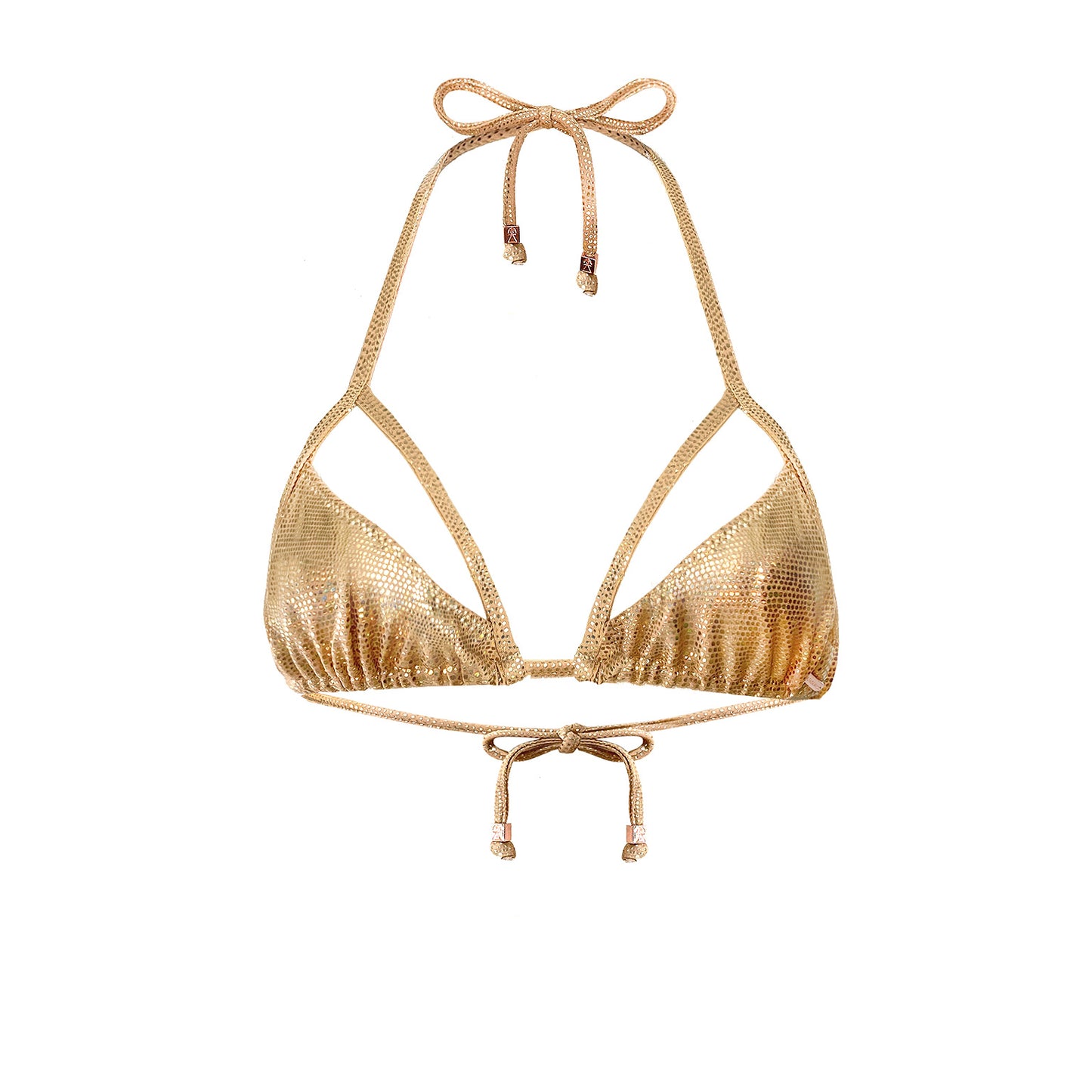Gold metallic triangle bikini cut-out top Andrea