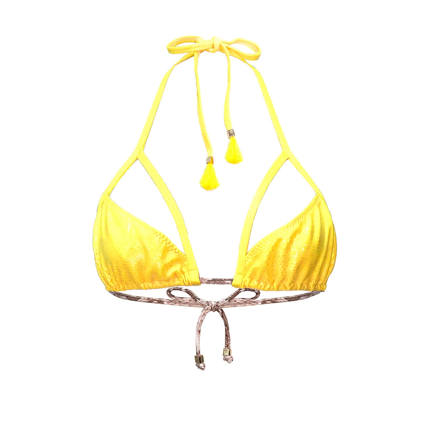 Yellow bikini triangle bikini cut-out top Andrea