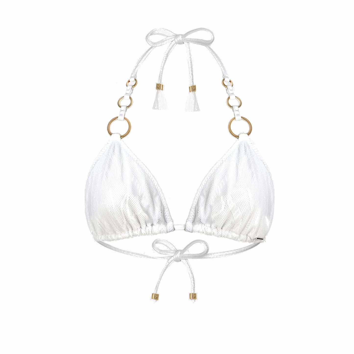 White Lace triangle bikini top gold O-ring Aurora Cala Comte