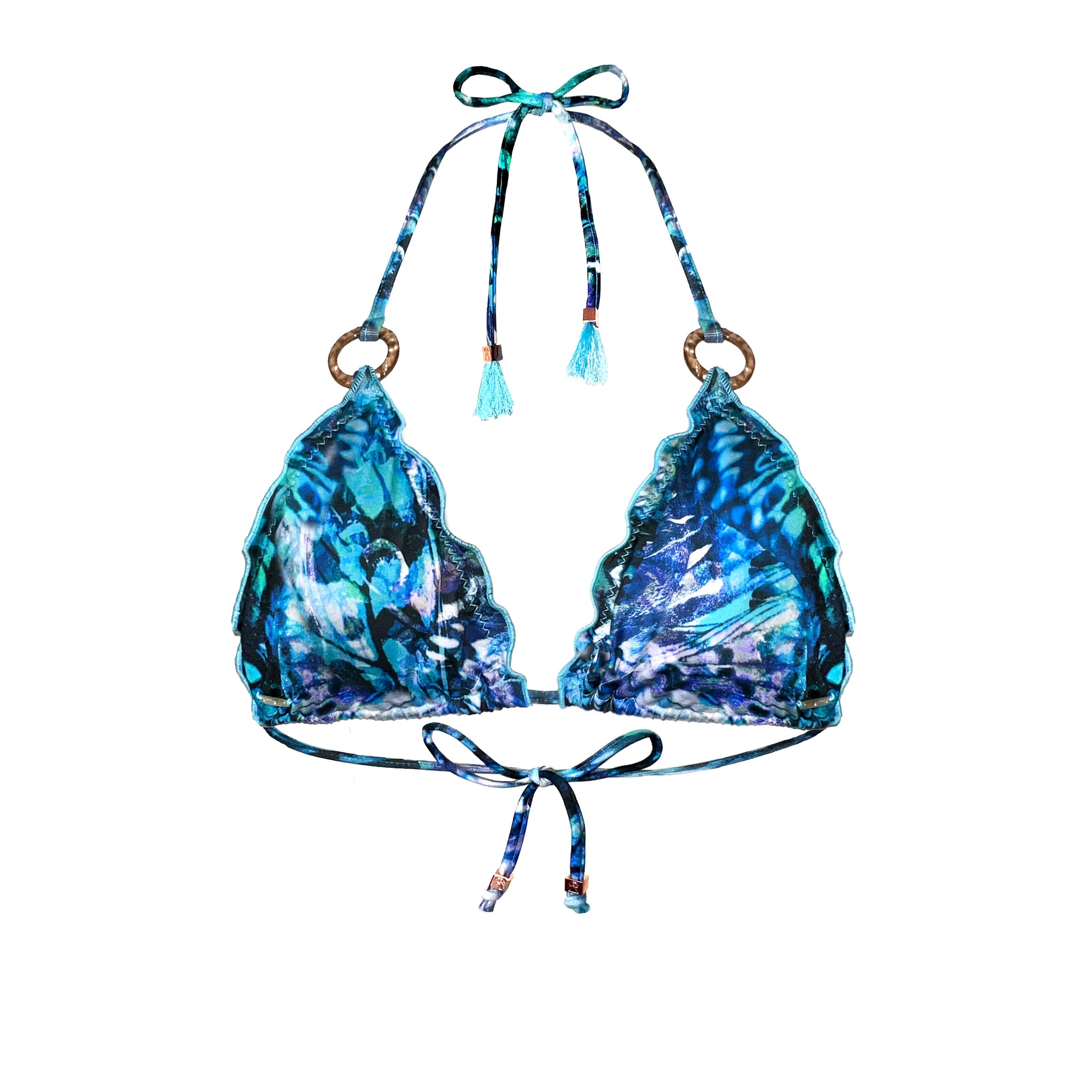 Top de bikini halter con estampado de mariposas azules Savina